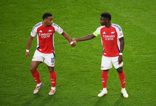 Jurrien Timber and Bukayo Saka against PSG.