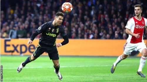 Cristiano Ronaldo heads home for Juventus against Ajax in Amsterdam 